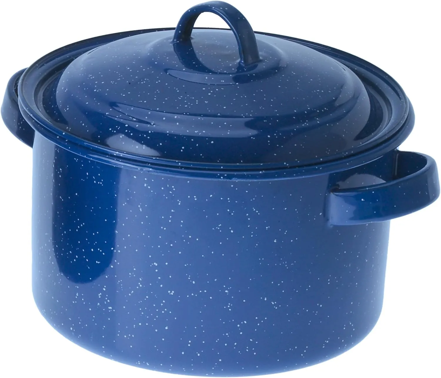 GSI Outdoors 18626 4 Qt Enamel Stock Pot with Lid, Enameled Steel Pot for Outdoor Cooking, Blue