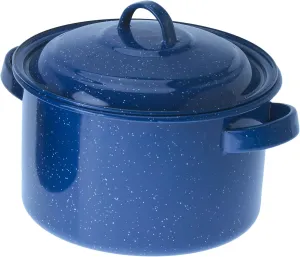 GSI Outdoors 18626 4 Qt Enamel Stock Pot with Lid, Enameled Steel Pot for Outdoor Cooking, Blue