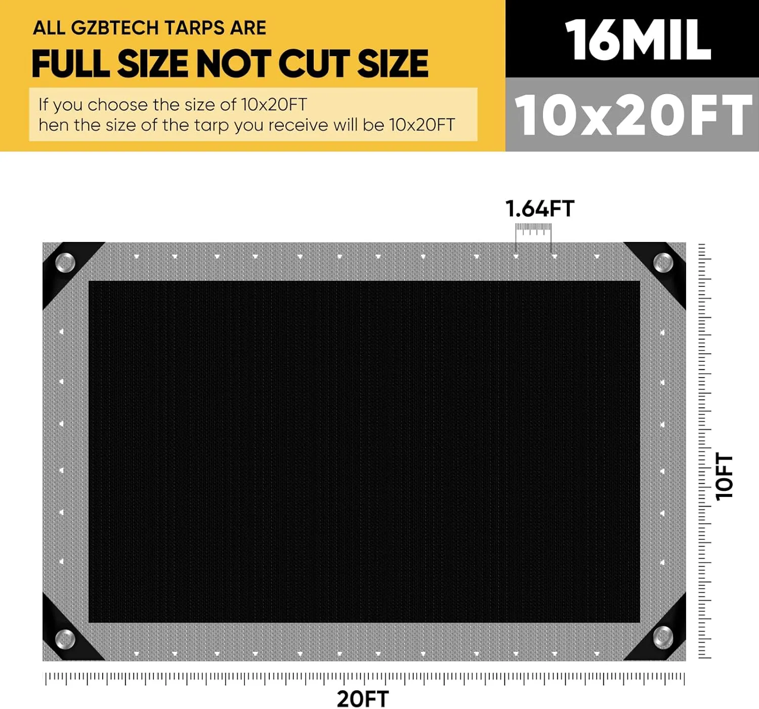 GZBtech 16Mil Heavy Duty Tarp 10x20FT, Waterproof Thick Plastic Ground Cover for Outdoor Patio Garden Yard Use, UV Resistant Poly Tarps for Trailer Car Truck Bike Pool Firewood Silver&Black