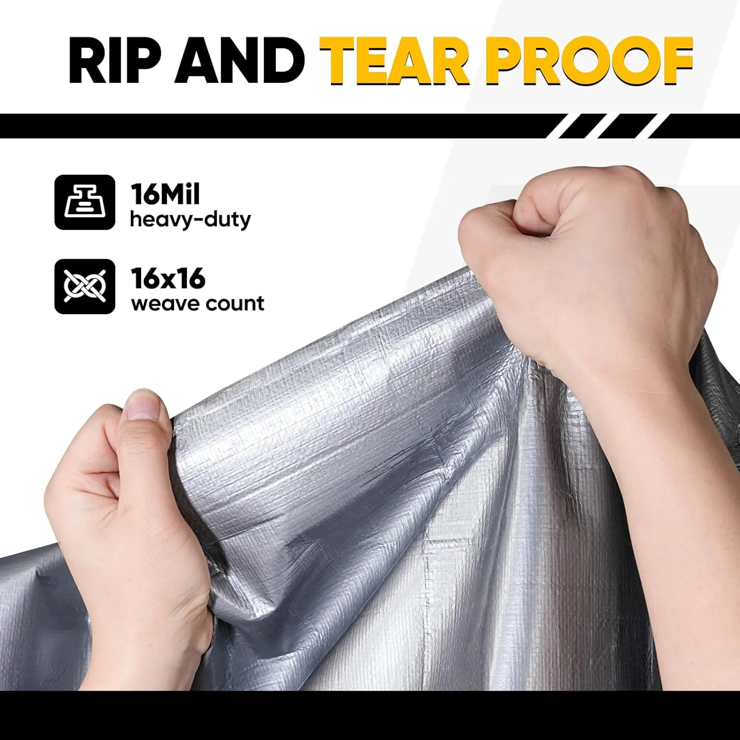 GZBtech 16Mil Heavy Duty Tarp 6x8FT, Waterproof Thick Plastic Ground Cover for Outdoor Patio Garden Yard Use, UV Resistant Poly Tarps for Trailer Car Truck Bike Pool Firewood Silver&Black