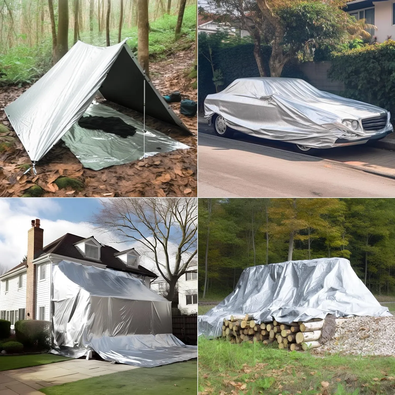 GZBtech 16Mil Heavy Duty Tarp 6x8FT, Waterproof Thick Plastic Ground Cover for Outdoor Patio Garden Yard Use, UV Resistant Poly Tarps for Trailer Car Truck Bike Pool Firewood Silver&Black