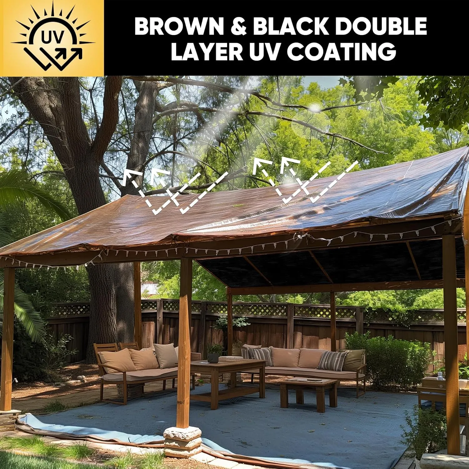 GZBtech 20Mil Super Heavy Duty Tarp 10x12FT, Waterproof Thick Brown&Black Outdoor PE Tarps for Patio Garden Use, UV Resistant Plastic Ground Cover for Trailer Car Truck Bike Pool Firewood