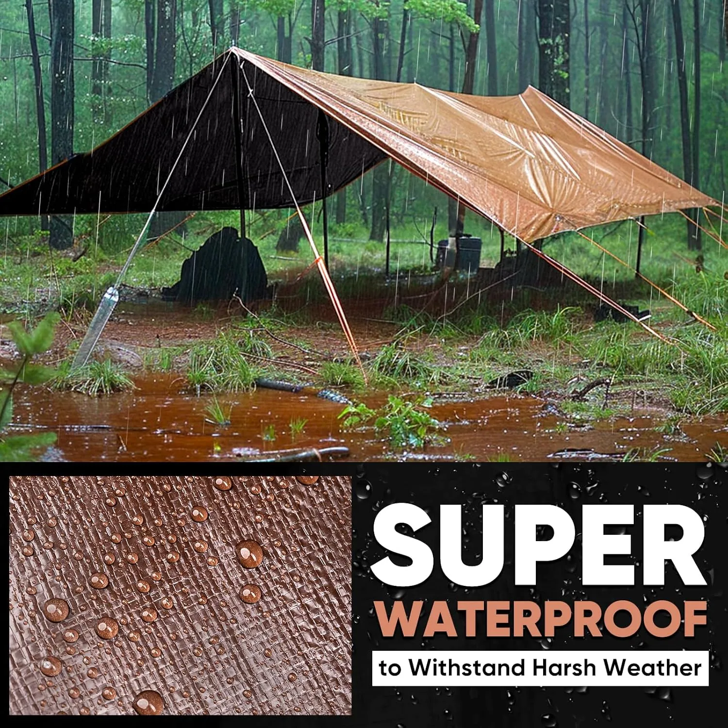 GZBtech 20Mil Super Heavy Duty Tarp 10x12FT, Waterproof Thick Brown&Black Outdoor PE Tarps for Patio Garden Use, UV Resistant Plastic Ground Cover for Trailer Car Truck Bike Pool Firewood