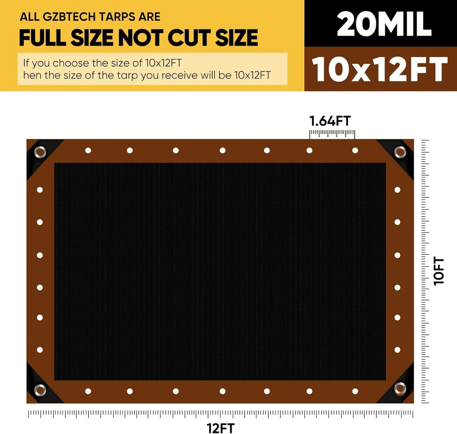 GZBtech 20Mil Super Heavy Duty Tarp 10x12FT, Waterproof Thick Brown&Black Outdoor PE Tarps for Patio Garden Use, UV Resistant Plastic Ground Cover for Trailer Car Truck Bike Pool Firewood