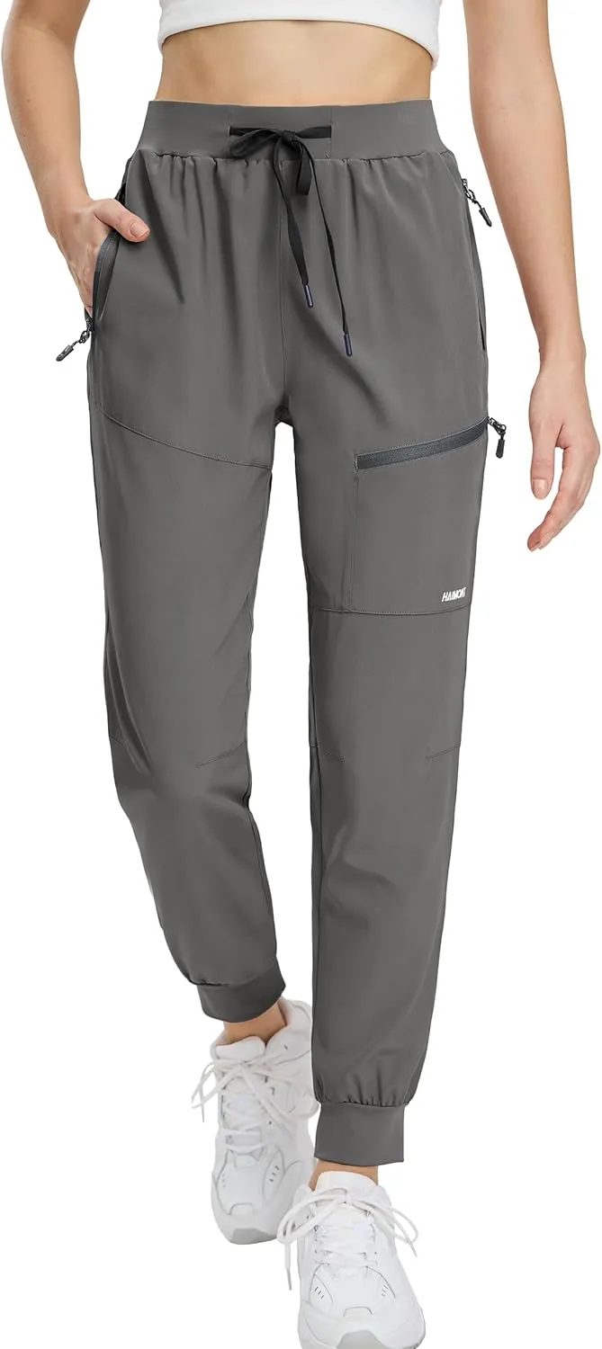 Haimont Women's Hiking Pants Joggers Lightweight Quick Dry Elastic Waist Stretch Pants with Zip Pockets Travel Camping