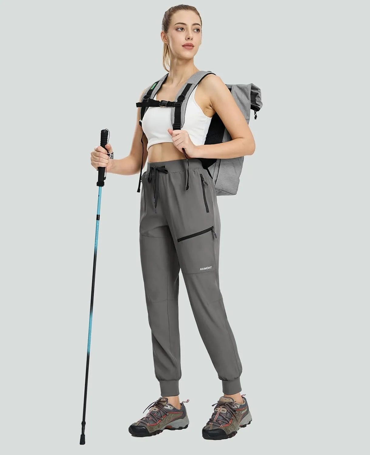 Haimont Women's Hiking Pants Joggers Lightweight Quick Dry Elastic Waist Stretch Pants with Zip Pockets Travel Camping