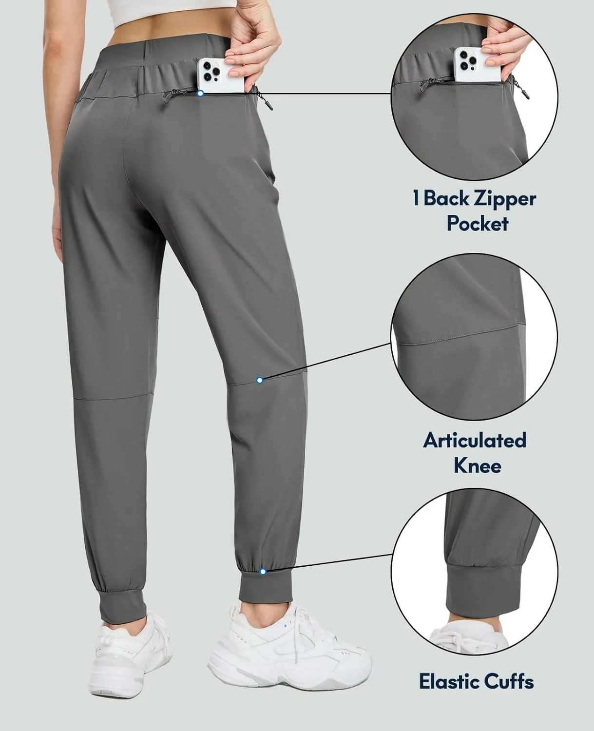 Haimont Women's Hiking Pants Joggers Lightweight Quick Dry Elastic Waist Stretch Pants with Zip Pockets Travel Camping