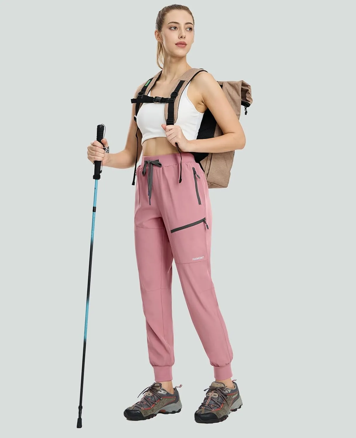 Haimont Women's Hiking Pants Joggers Lightweight Quick Dry Elastic Waist Stretch Pants with Zip Pockets Travel Camping