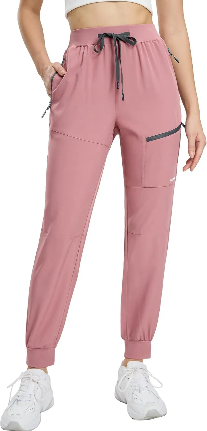 Haimont Women's Hiking Pants Joggers Lightweight Quick Dry Elastic Waist Stretch Pants with Zip Pockets Travel Camping