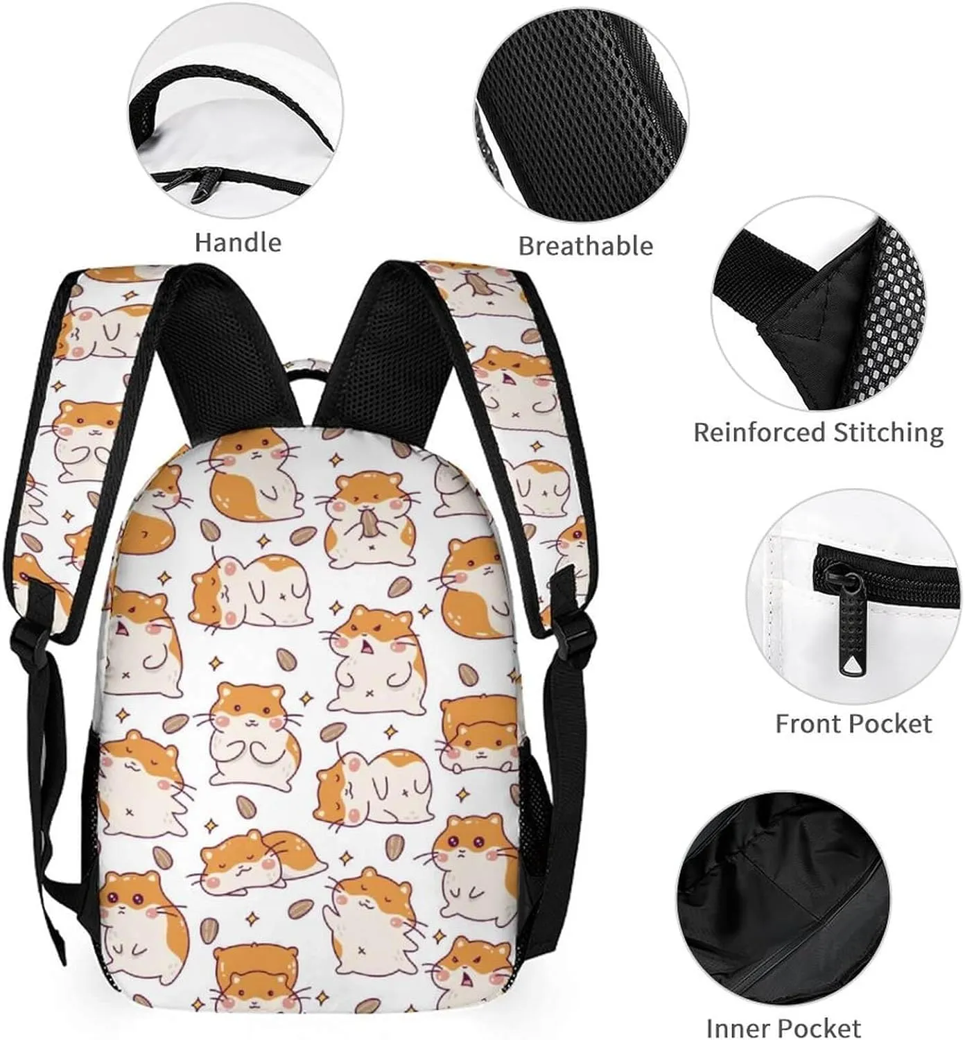 Hamster Backpack with Lunch Box & Pencil Case for Kids Girls Boys School, 16 Inch Cute Hamsters Bookbag, School Backpack for Students Children, Lightweight, Large Capacity