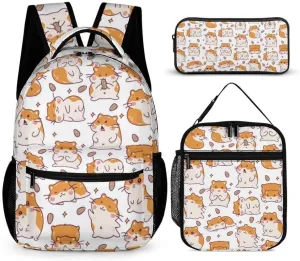 Hamster Backpack with Lunch Box & Pencil Case for Kids Girls Boys School, 16 Inch Cute Hamsters Bookbag, School Backpack for Students Children, Lightweight, Large Capacity