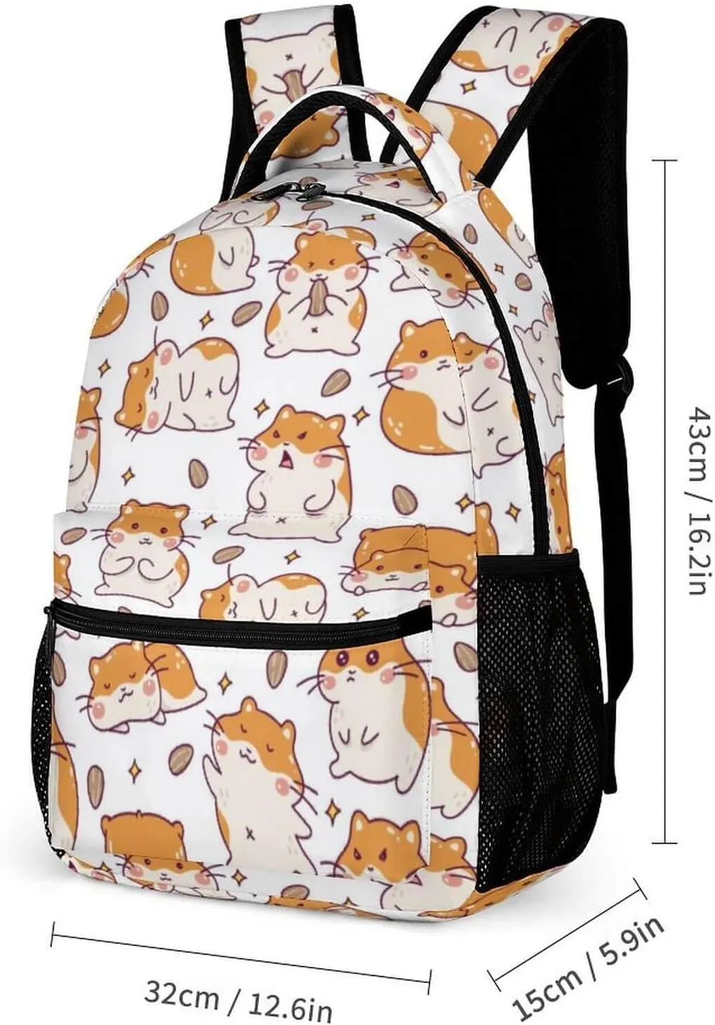 Hamster Backpack with Lunch Box & Pencil Case for Kids Girls Boys School, 16 Inch Cute Hamsters Bookbag, School Backpack for Students Children, Lightweight, Large Capacity