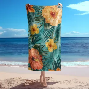 Hawaii Tropical Floral Pattern Beach Towel Super Absorbent Oversized Towel Quick Drying Sand Repellent Beach Essential (3,70in x 39in (180x100cm))
