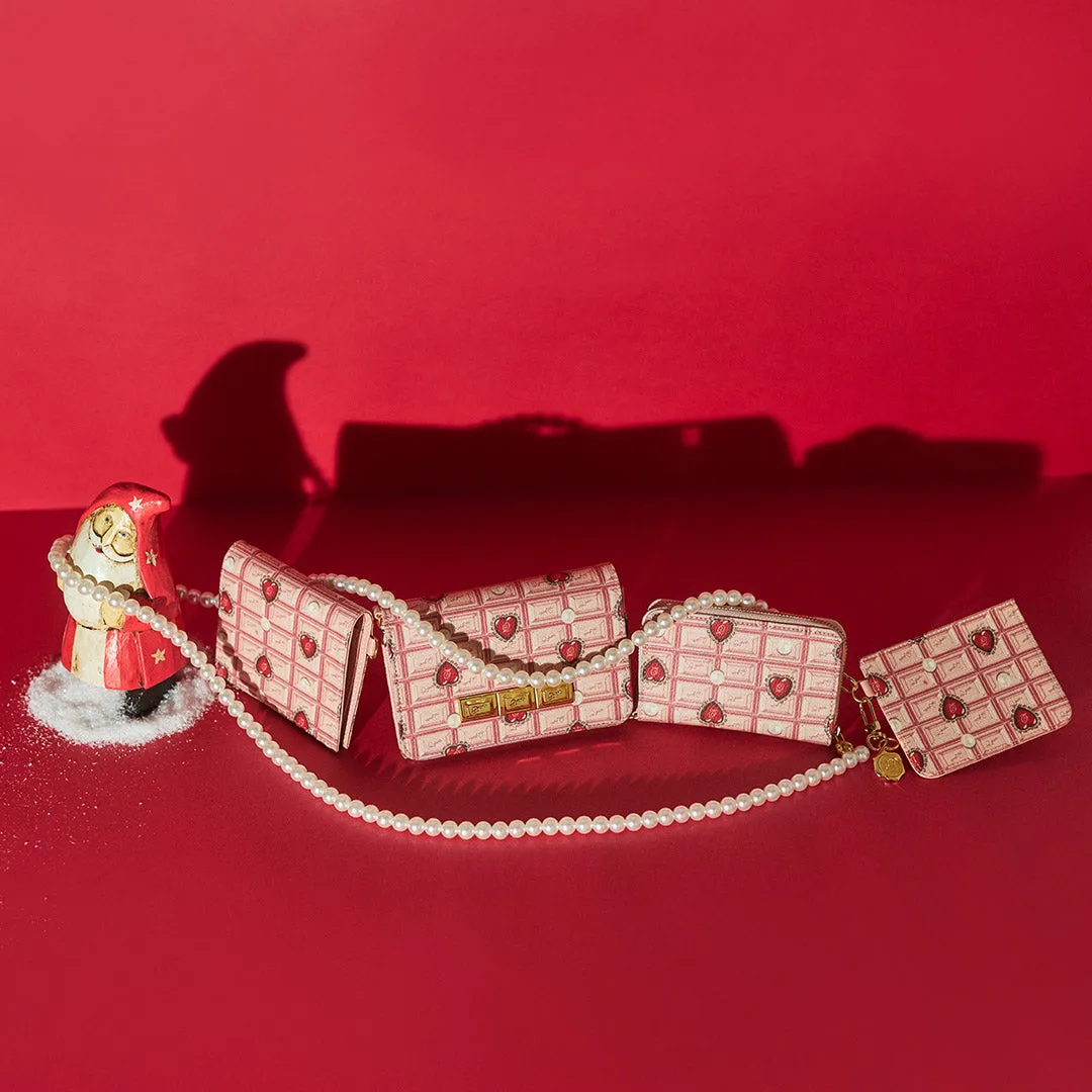 Heart Strawberry Chocolate Leather Flap Short Wallet【Japan Jewelry】
