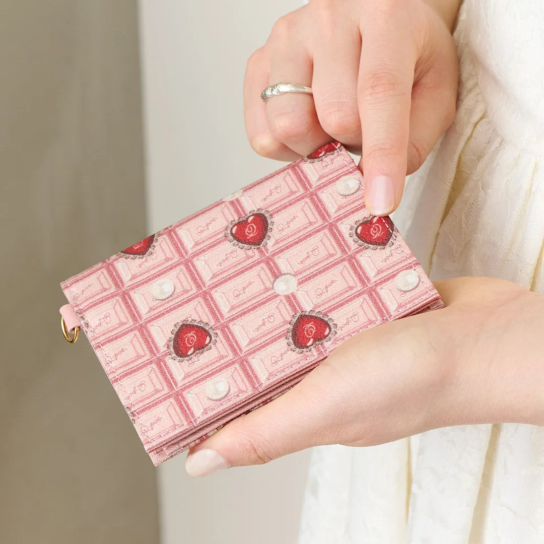 Heart Strawberry Chocolate Leather Flap Short Wallet【Japan Jewelry】