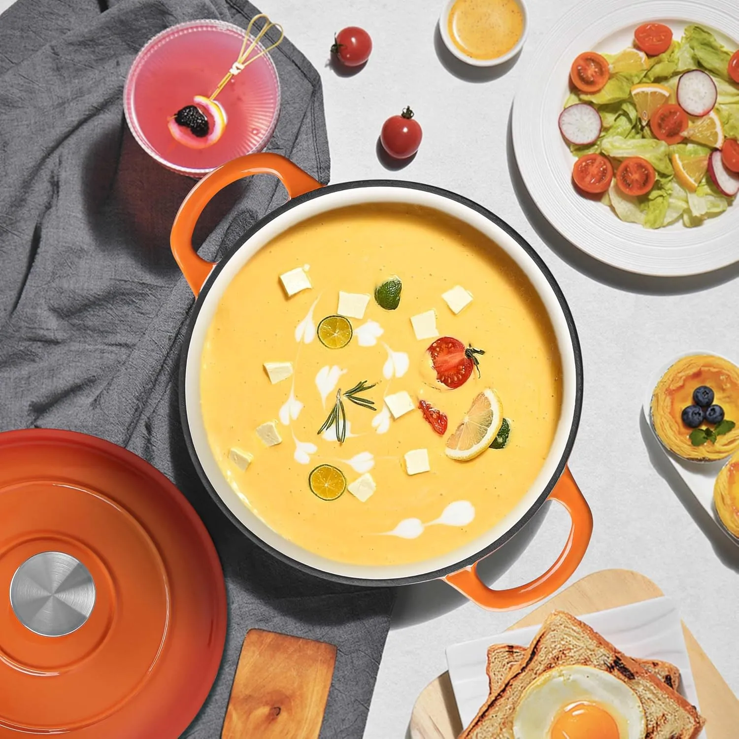 Herogo Enameled Cast Iron Dutch Oven with Lid and Dual Handles, 3QT Heavy Duty Round Dutch Oven Pot for Bread Baking Stewing Roasting, Nonstick & Easy Cleanup, Safe for Various Stovetops - Orange