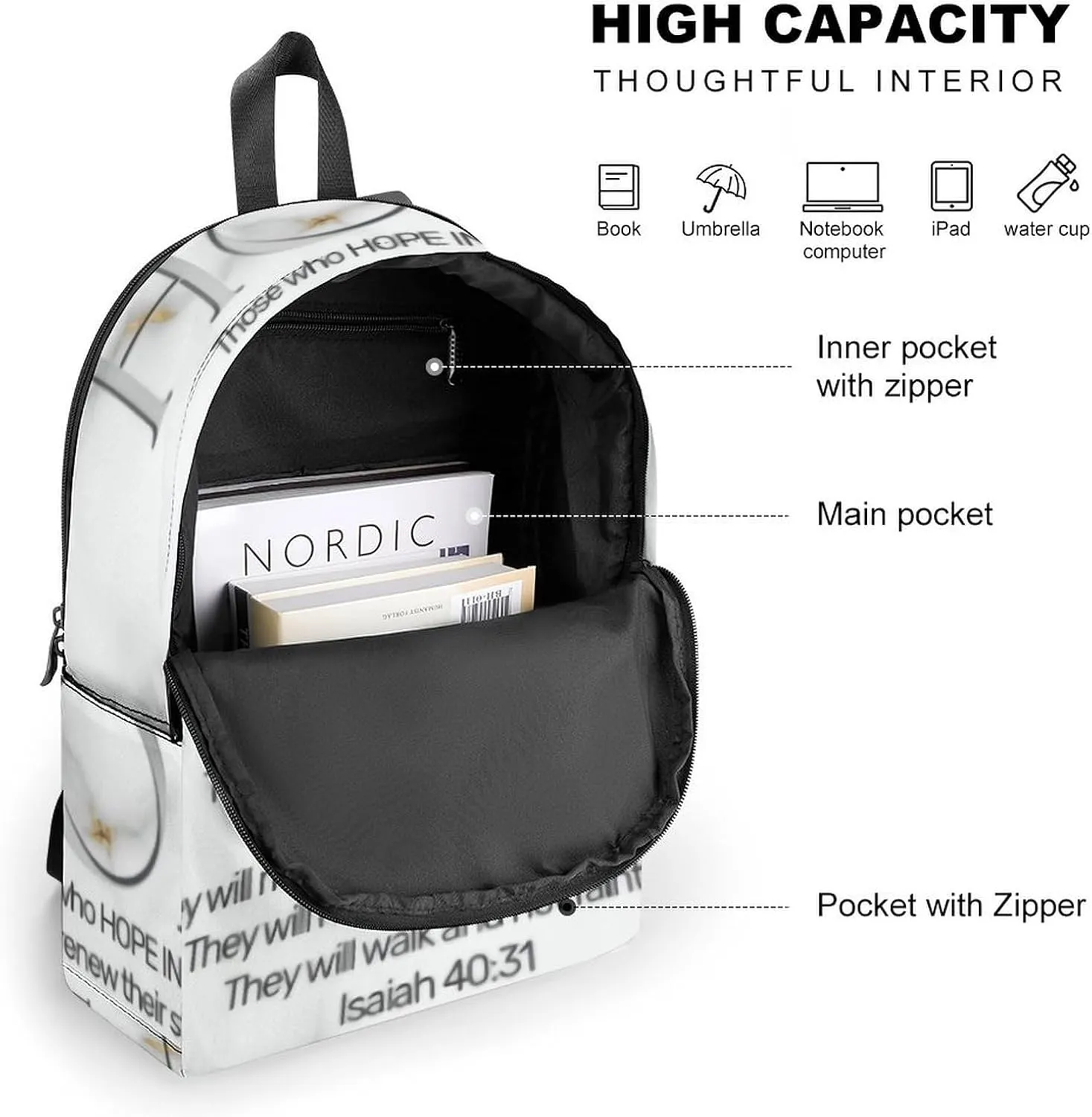 Hope in The Lord Scripture Verse Isaiah Classic Neutral Casual Lightweight Laptop Backpack Made of Materials, Suitable for Multiple Uses