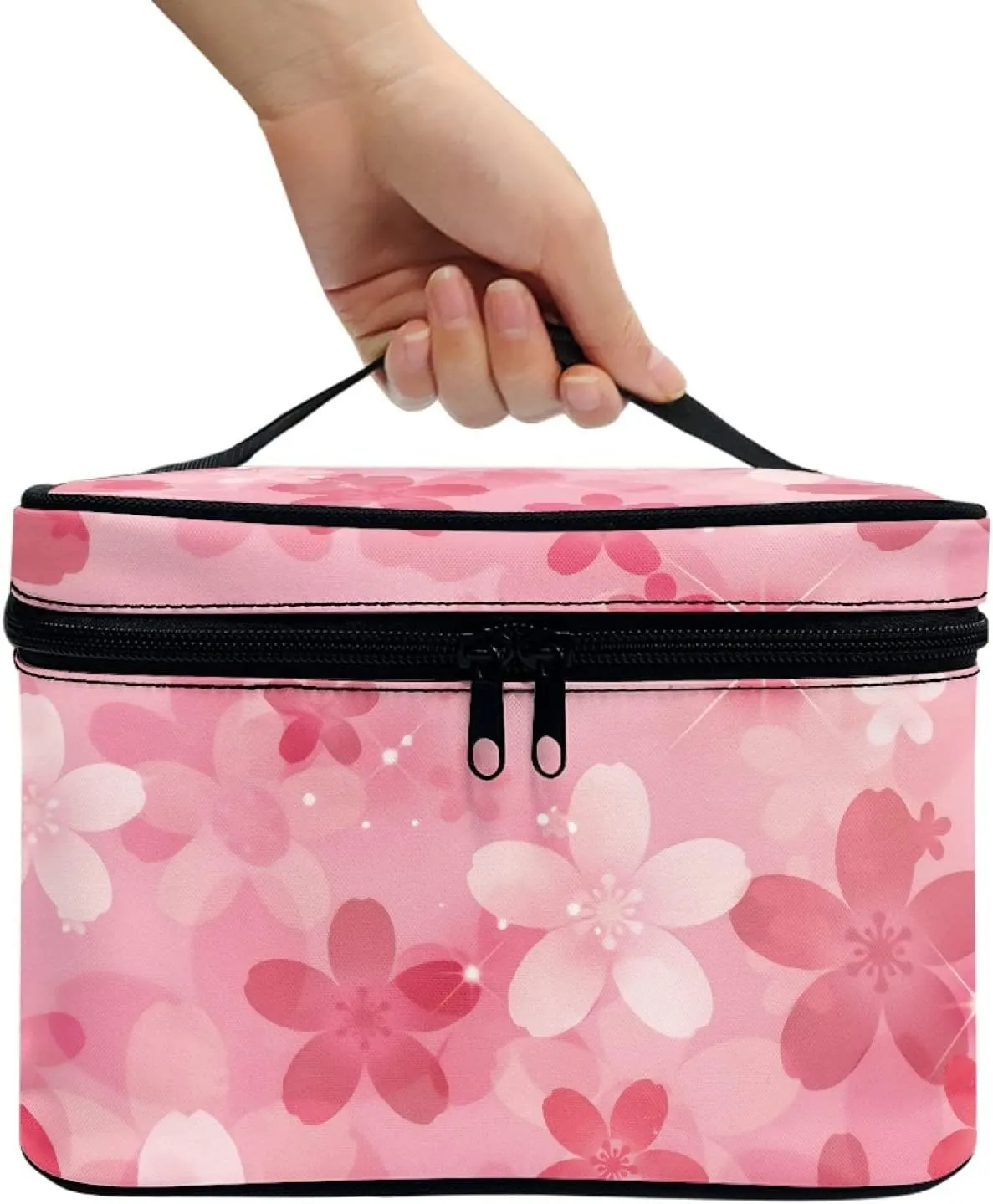 Horeset Cherry Blossom Print Cosmetic Bag Portable Bag Makeup Bags Travel Toiletry Bag Accessories Organizer for Women Girls