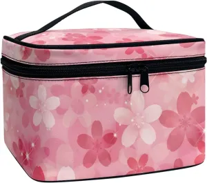 Horeset Cherry Blossom Print Cosmetic Bag Portable Bag Makeup Bags Travel Toiletry Bag Accessories Organizer for Women Girls