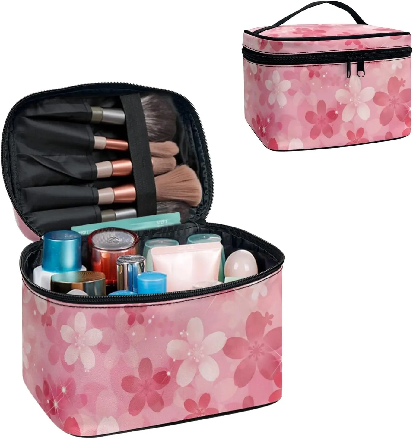 Horeset Cherry Blossom Print Cosmetic Bag Portable Bag Makeup Bags Travel Toiletry Bag Accessories Organizer for Women Girls