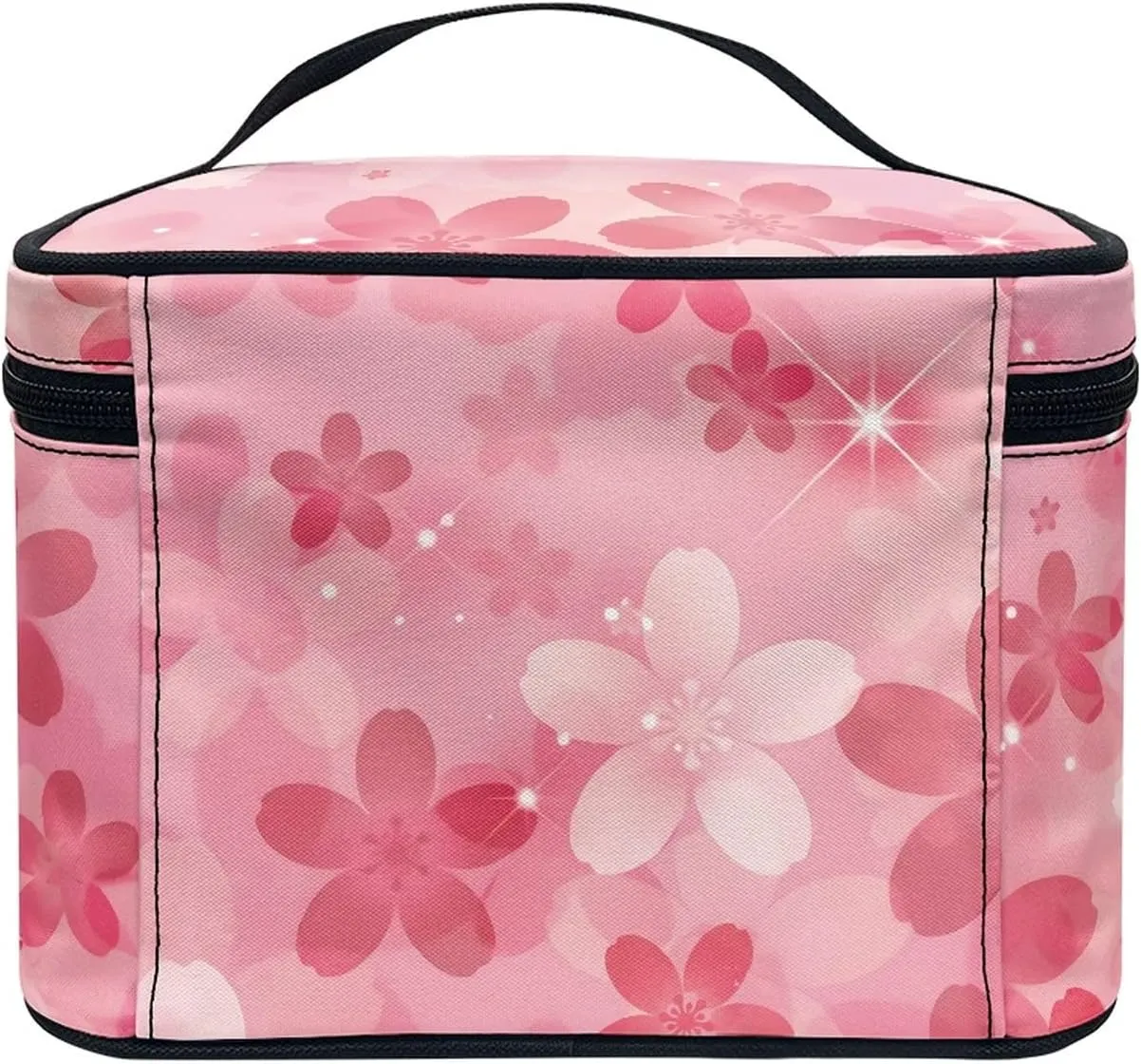 Horeset Cherry Blossom Print Cosmetic Bag Portable Bag Makeup Bags Travel Toiletry Bag Accessories Organizer for Women Girls