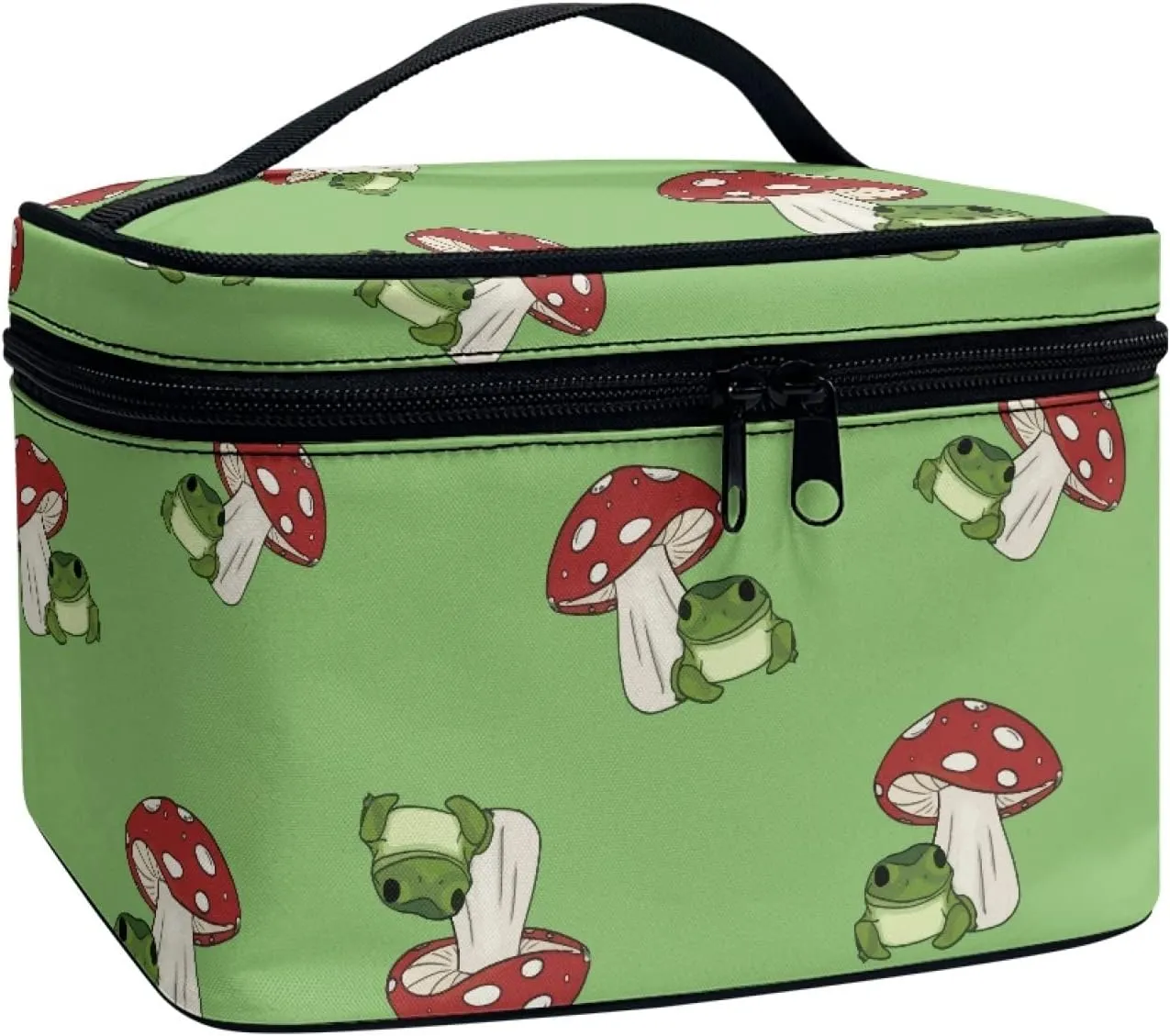 Horeset Mushroom Frog Print Cosmetic Bag Two-Way Zipper Portable Durable Bag Waterproof Makeup Bag for Travel Business
