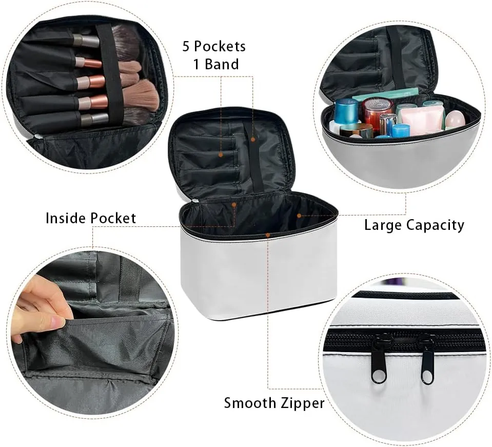 Horeset Mushroom Frog Print Cosmetic Bag Two-Way Zipper Portable Durable Bag Waterproof Makeup Bag for Travel Business