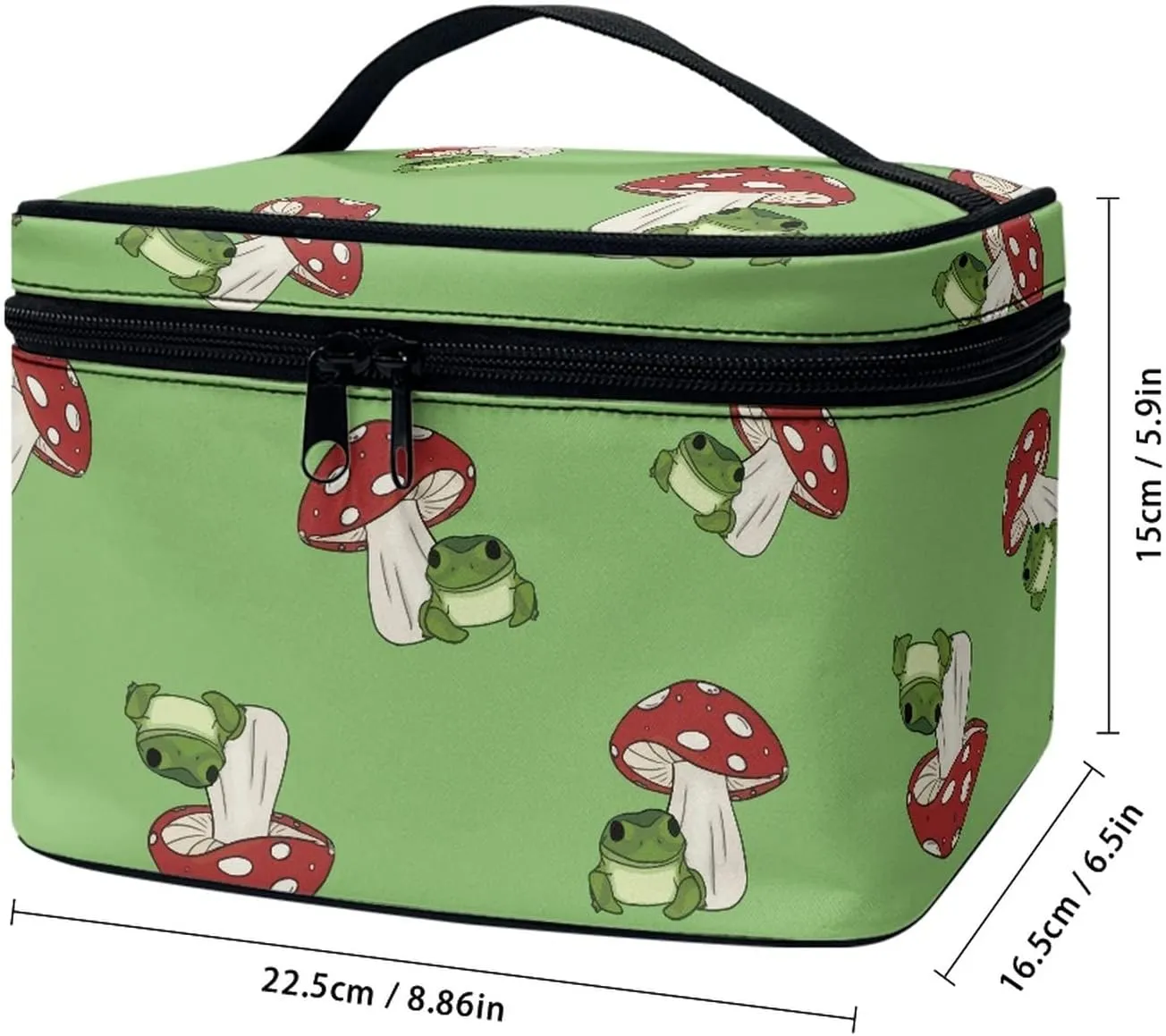Horeset Mushroom Frog Print Cosmetic Bag Two-Way Zipper Portable Durable Bag Waterproof Makeup Bag for Travel Business