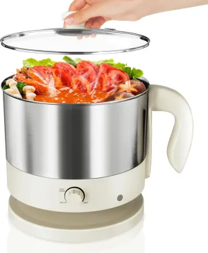 Hot Pot Electric - CACHOO Small 1.25Qt Beige Stainless Steel Ramen Cooker with Temperature Control & Keep Warm, Multi-Use Simmer Pot for Boiling, Stewing, Blanching - Ideal for Dorms, Camping, RVs