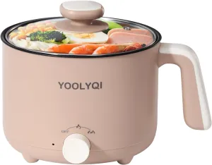 Hot Pot Electric Ramen Cooker: YOOLYQI 1.5 L Portable Lazy Pot, Dual Power Regulation , Suitable for Ramen,Noodles, Soup, Oatmeal Non-Stick Pot, Dorm, Office Must Have Multi Shabu Shabu Pot (Khaki, 1.5 L)