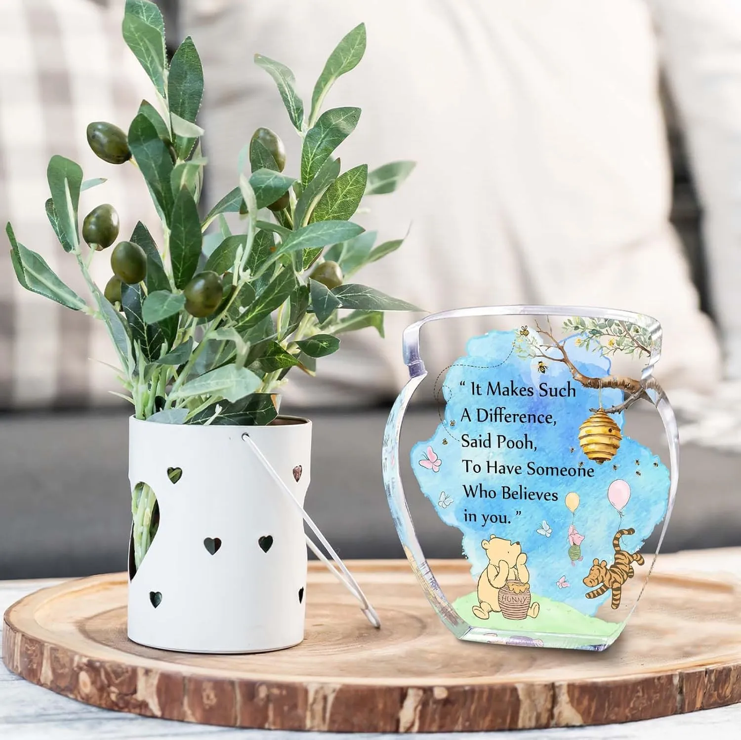 Hunny Pot Shape Acrylic Desk Decor Winnie Friendship Gifts for Women Inspirational Gifts, Pooh Quotes Desk Sign Decor, Birthday Gifts Graduation Gifts for Women Best Friend Mom Sister - 01