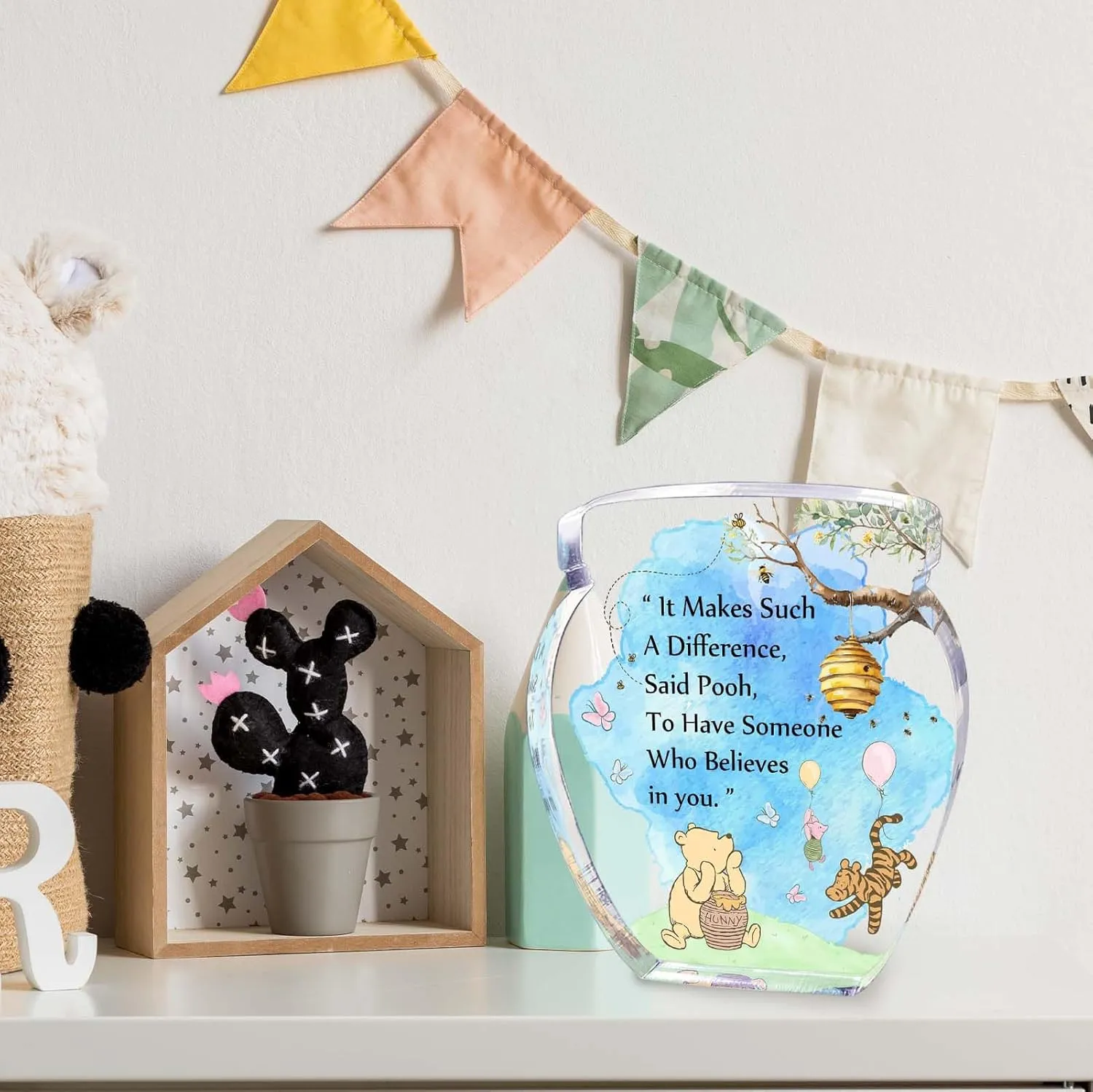 Hunny Pot Shape Acrylic Desk Decor Winnie Friendship Gifts for Women Inspirational Gifts, Pooh Quotes Desk Sign Decor, Birthday Gifts Graduation Gifts for Women Best Friend Mom Sister - 01