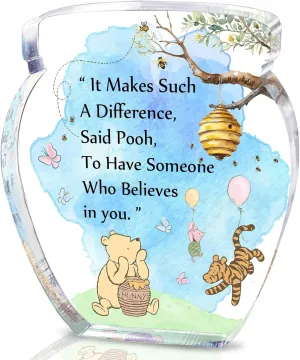 Hunny Pot Shape Acrylic Desk Decor Winnie Friendship Gifts for Women Inspirational Gifts, Pooh Quotes Desk Sign Decor, Birthday Gifts Graduation Gifts for Women Best Friend Mom Sister - 01