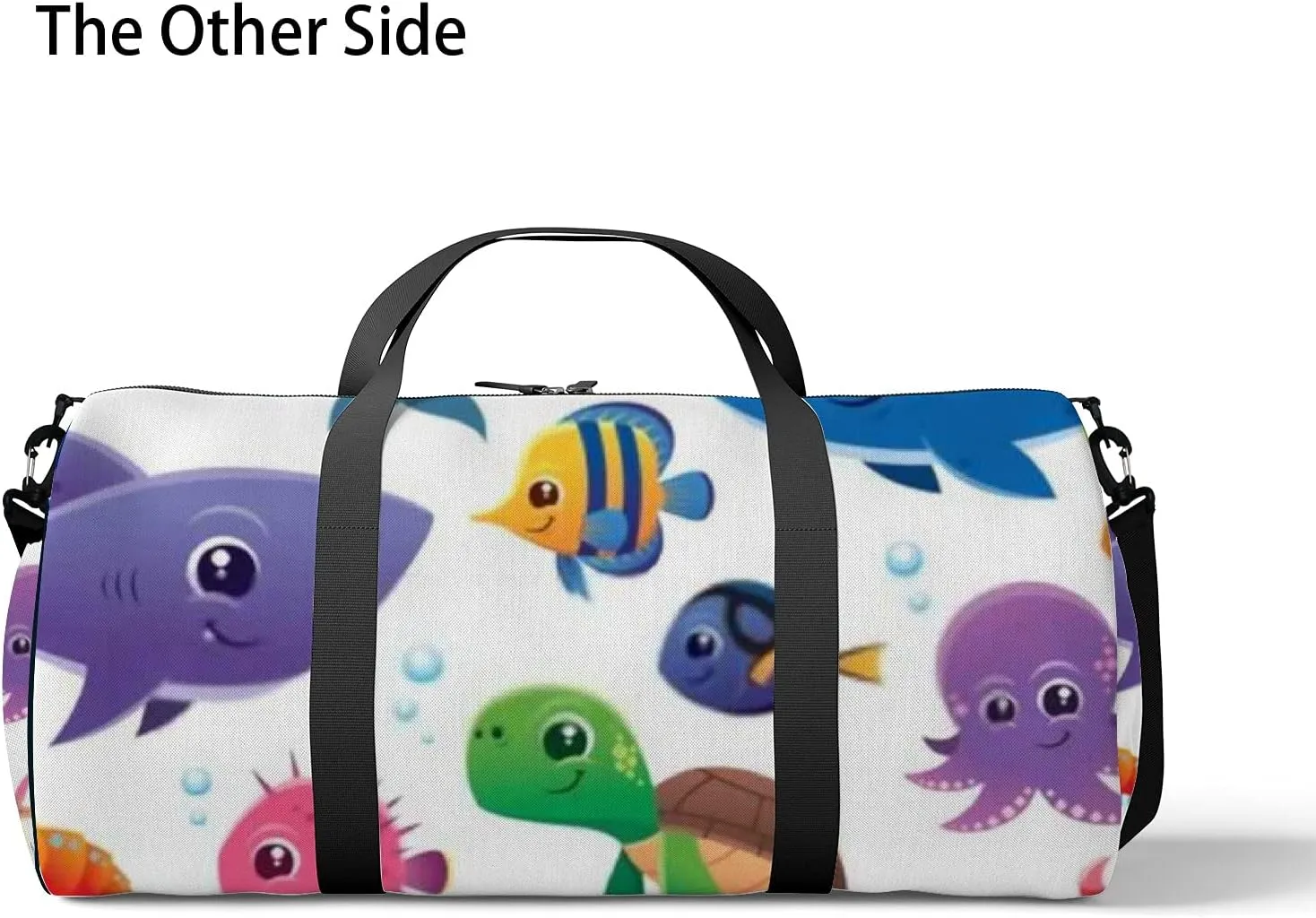 Illustration of Sea Cute Kawaii Animals Sports Bag Tote Bag Waterproof Gym Bag with Shoulder Strap Zipper 2 Side Pockets for Men and Women, Travel and Storage Shoulder Bag.