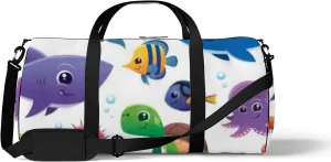 Illustration of Sea Cute Kawaii Animals Sports Bag Tote Bag Waterproof Gym Bag with Shoulder Strap Zipper 2 Side Pockets for Men and Women, Travel and Storage Shoulder Bag.