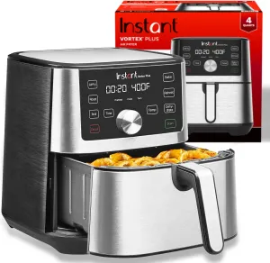 Instant Pot Vortex Plus 4QT Air Fryer, Custom Program Options, 6-in-1 Functions Crisps, Broils, Roasts, Dehydrates, Bakes, Reheats, 100  In-App Recipes, from the Makers of Instant Pot, Stainless Steel