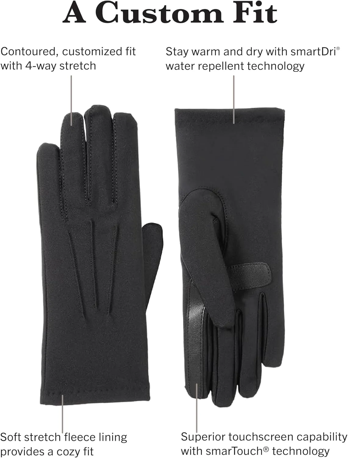 isotoner Women's Spandex Cold Weather Stretch Gloves With Warm Fleece Lining