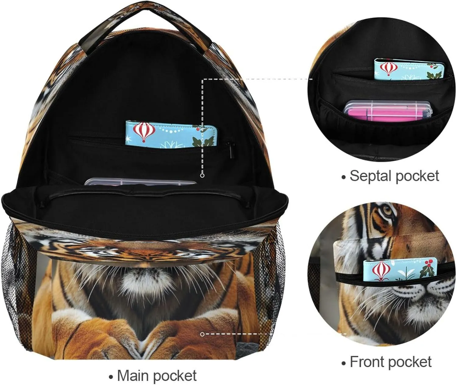 JSTEL Kid Cartoon Tiger Backpack,Elementary School Backpack Tiger Kid Bookbag for Boy Girl Ages 5 to 13,04