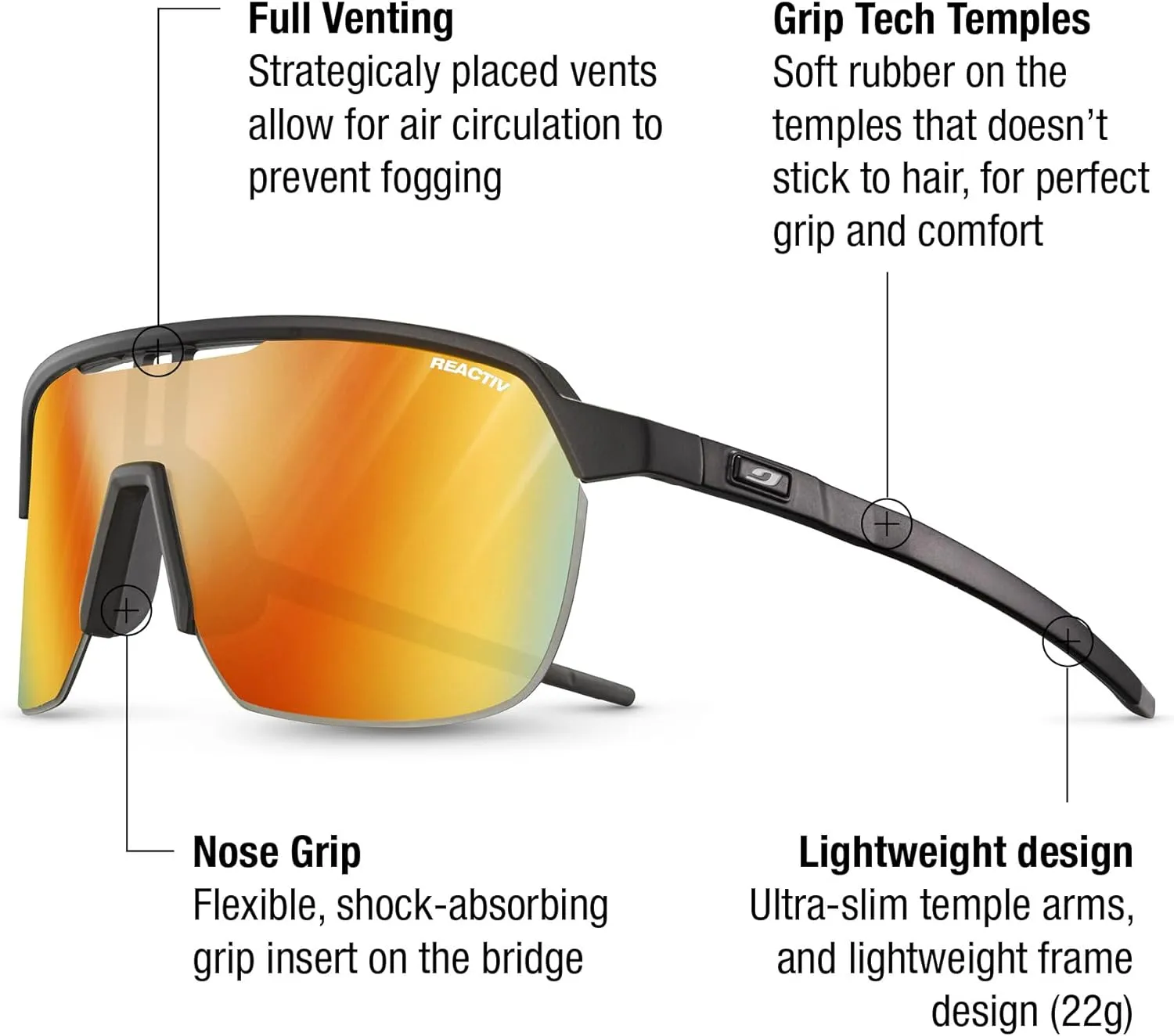 Julbo Frequency Photochromic Performance Sunglasses | Men & Womens MTB/Cycling, Trail Running, Baseball Eyewear UV ABC 100%