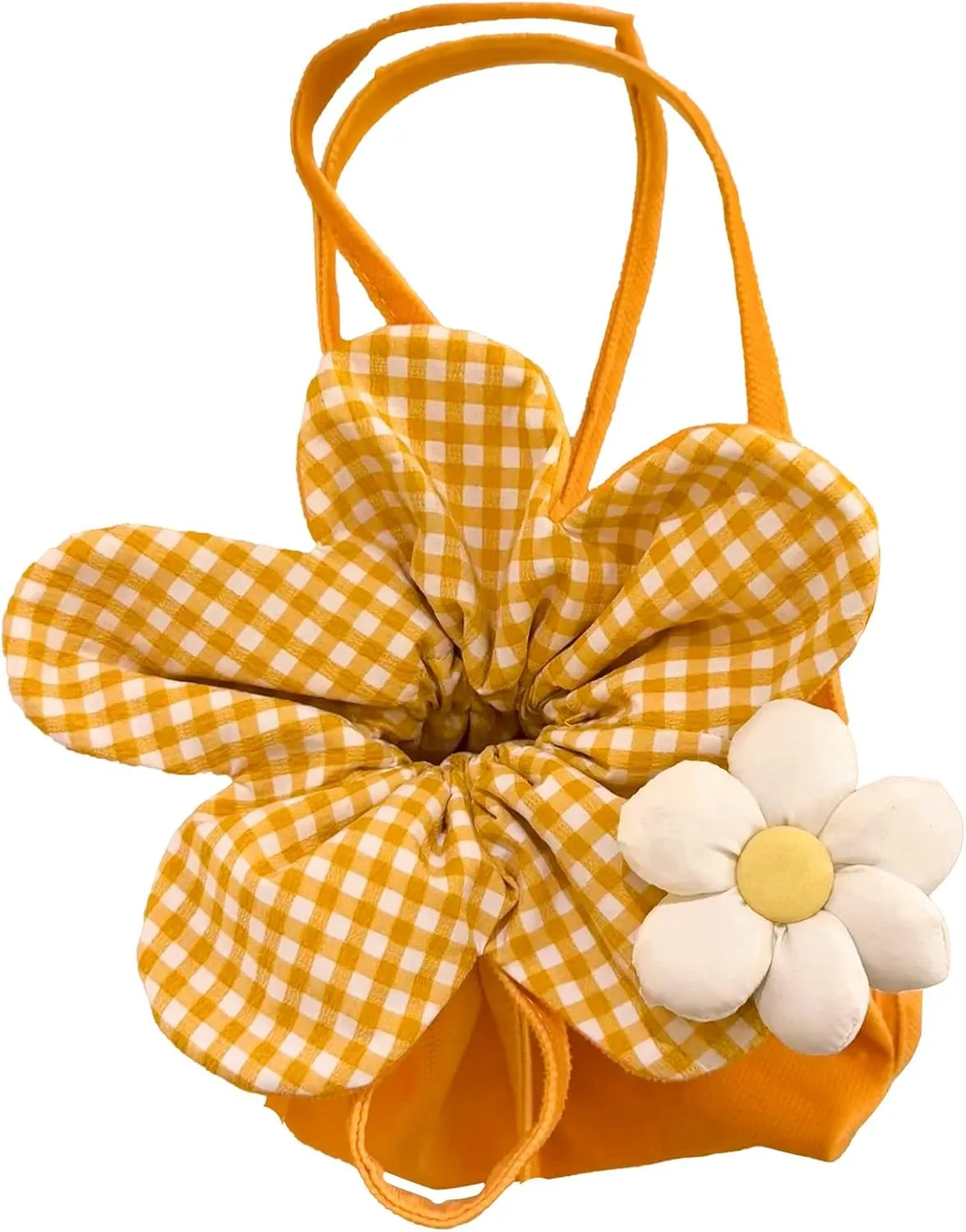 Kawaii Yellow Plaid Tote Backpack | Korean Style Casual Daypack for Women | Lightweight Waterproof Shoulder Bag (Yellow Floral)