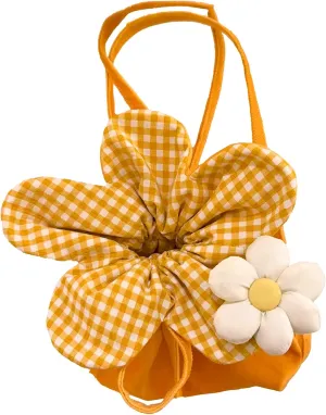 Kawaii Yellow Plaid Tote Backpack | Korean Style Casual Daypack for Women | Lightweight Waterproof Shoulder Bag (Yellow Floral)