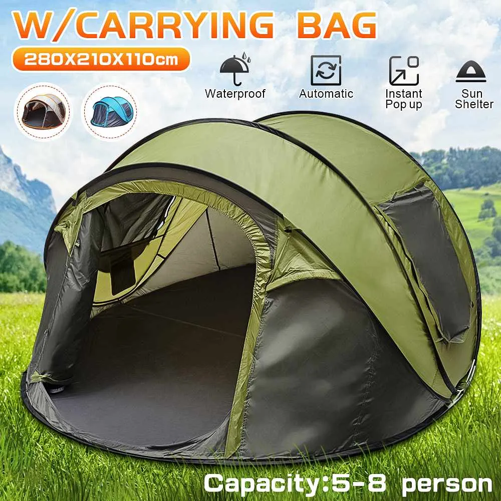 Khaki 5-8 People Windproof Pop-up Family Tent 4 Season