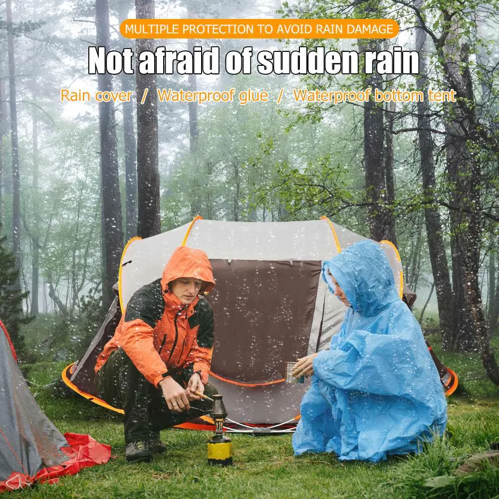 Khaki 5-8 People Windproof Pop-up Family Tent 4 Season
