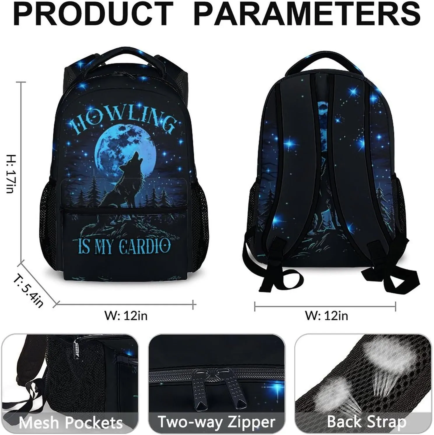 Kids Backpack for Boys Girls, Cool Wolf Bookbag, 17 Inch Casual Schoolbag for Gift, Large Capacity Bookbags for Preschool Elementary Kindergarten School Travel