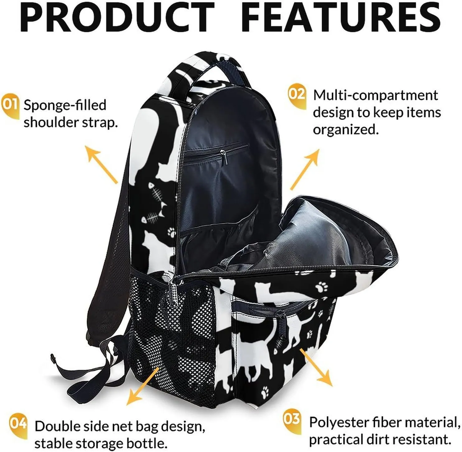 Kids Backpack for Gift, Cat Bookbag for Preschool Elementary Kindergarten, Large Capacity Boys Girls Book bag for School Travel Hiking