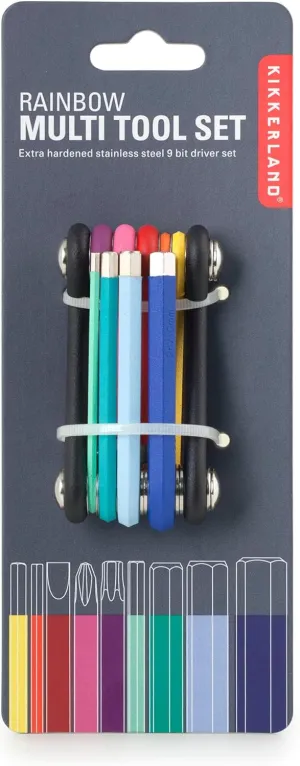 Kikkerland 9-in-1 Rainbow Multi-Tool – Compact & Durable 9-Bit Driver Set with Allen Wrenches & Screwdriver Bits – Utility Essentials for Home Improvement & Travel Repair