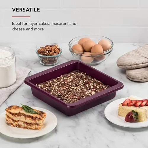 KitchenAid 9-In Nonstick Swiss Engineered Aluminized Steel Square Cake Pan, Dishwasher Safe, Beetroot