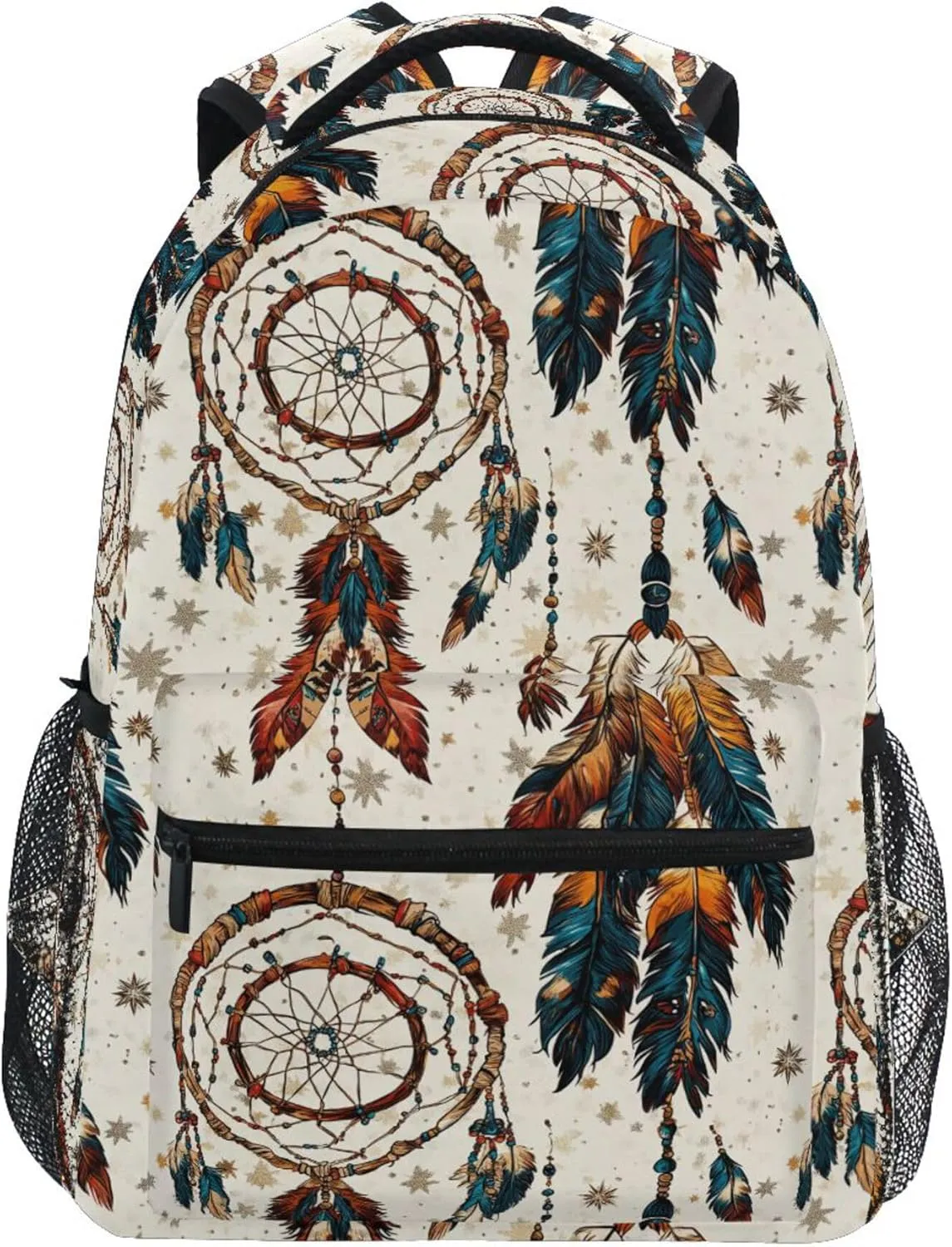 KLL Backpacks for Teenager Fashion Vintage Daypacks with Chest Strap for Travel Trip Western Cowboy Dream Catcher Tribal Star Primitive Charm Sparkling