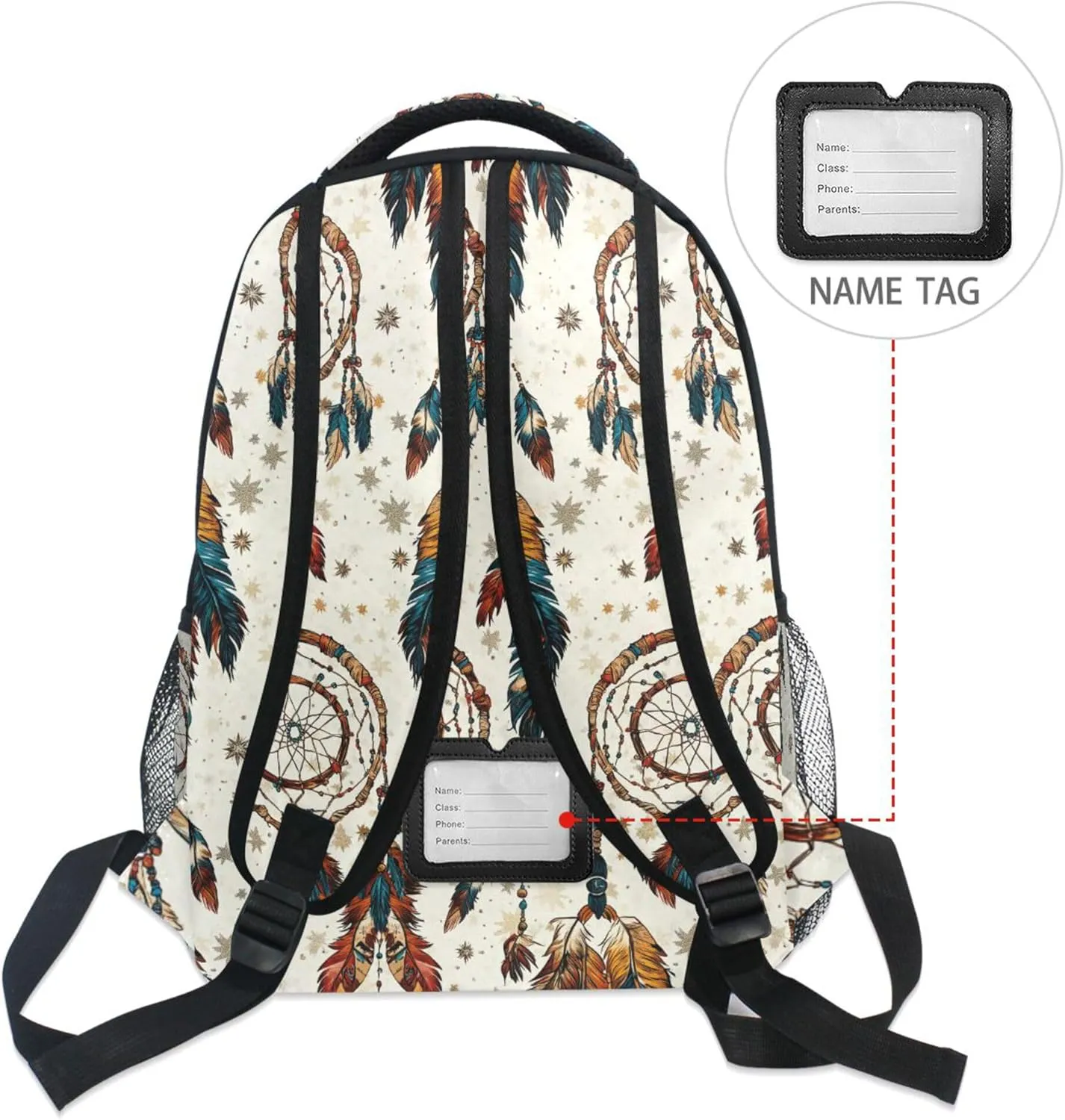KLL Backpacks for Teenager Fashion Vintage Daypacks with Chest Strap for Travel Trip Western Cowboy Dream Catcher Tribal Star Primitive Charm Sparkling