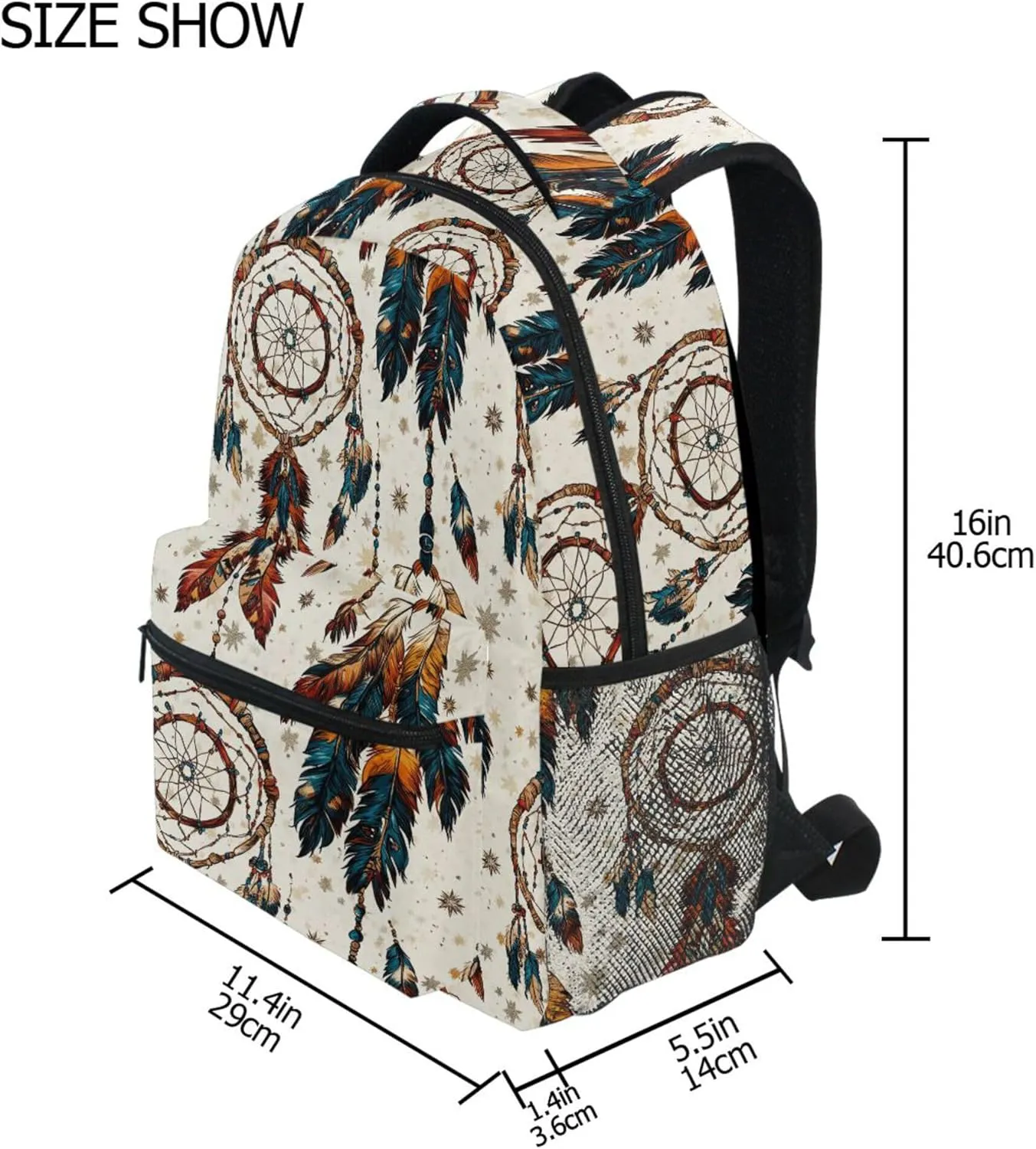 KLL Backpacks for Teenager Fashion Vintage Daypacks with Chest Strap for Travel Trip Western Cowboy Dream Catcher Tribal Star Primitive Charm Sparkling